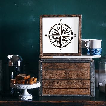 Compass Rose Stencil - Ocean and Large Compass Design for Nautical Decor