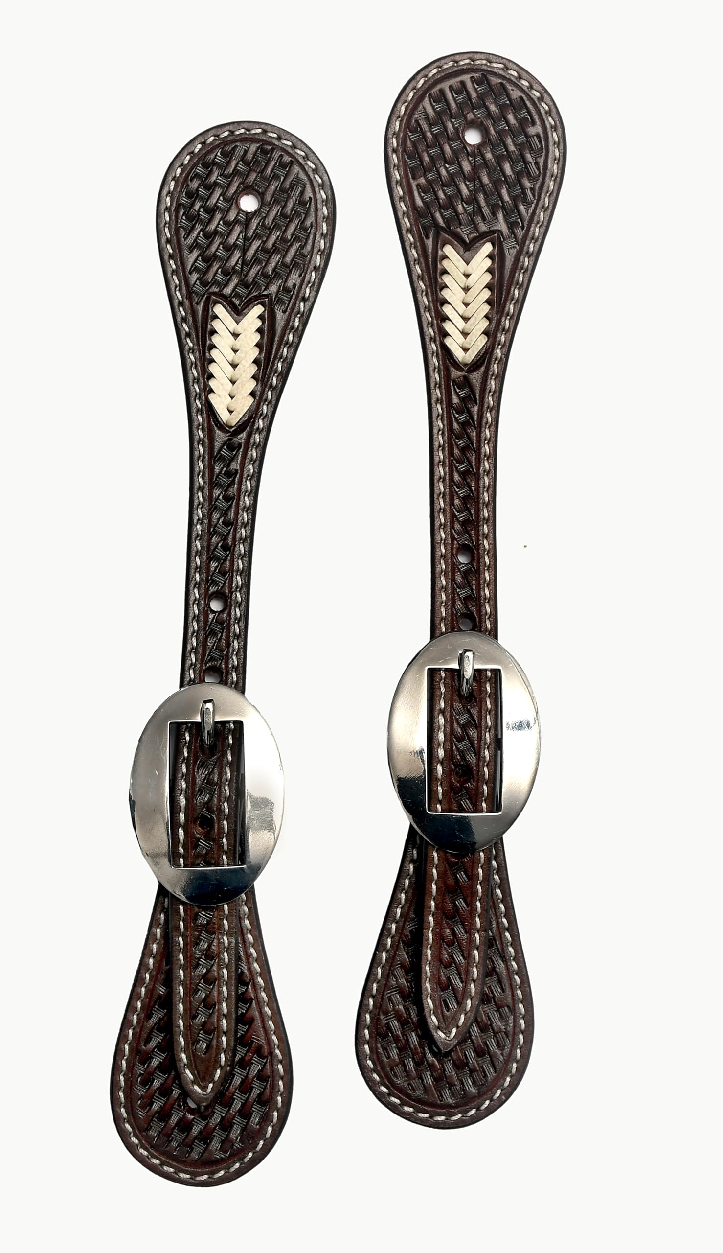 BLACK HOOF Leather Spur Strap Basket Tooled Design with Rawhide Weaving | Adjustable Single Ply Spur Strap| Western Style Equestrian Accessories | Durable and Stylish Men's and Women's Spur Straps