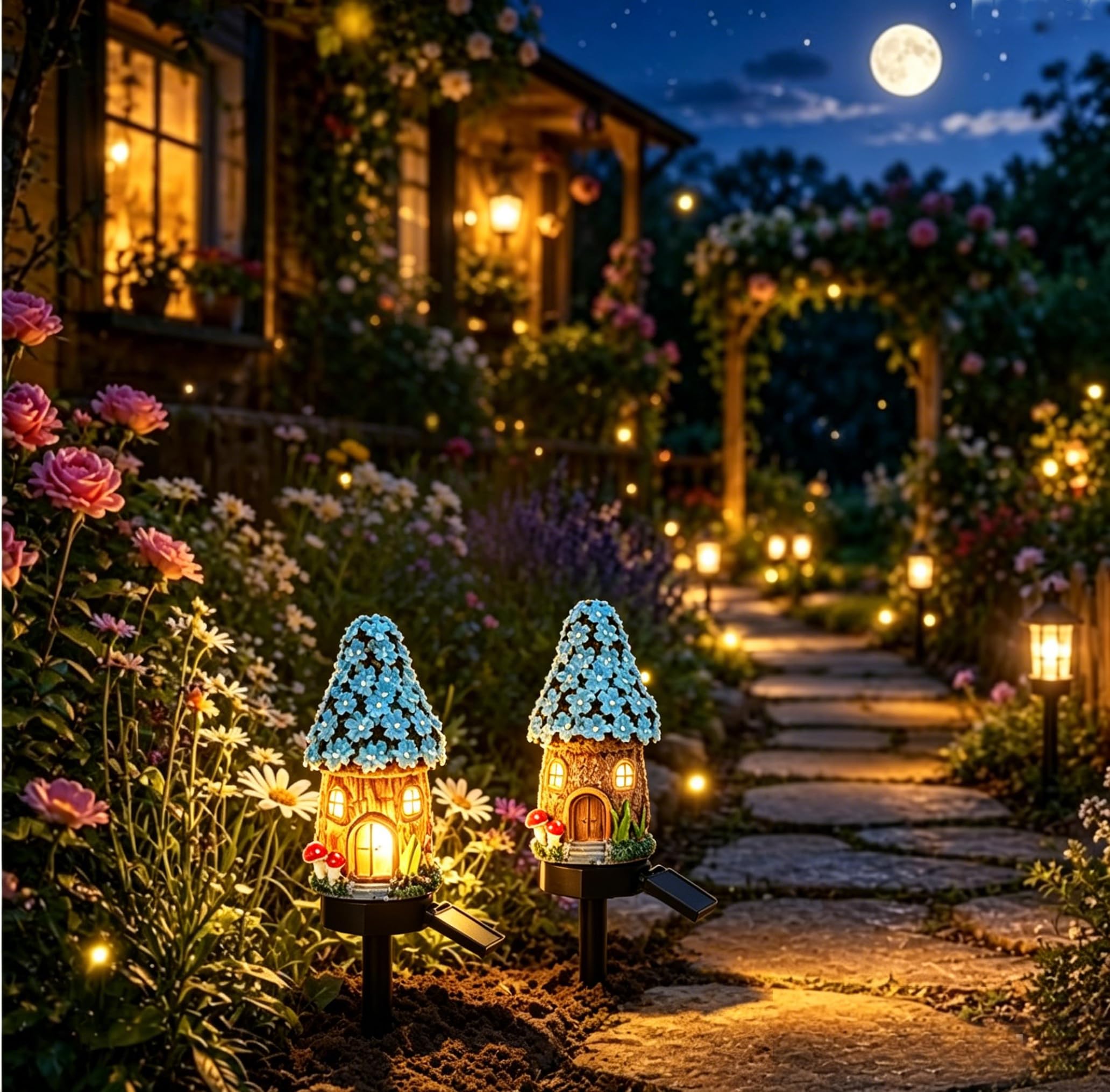Mushroom Solar Lights Outdoor, Solar Powered Fairy House Garden Decor, Waterproof LED Landscape Pathway Lamp for Yard Patio Lawn