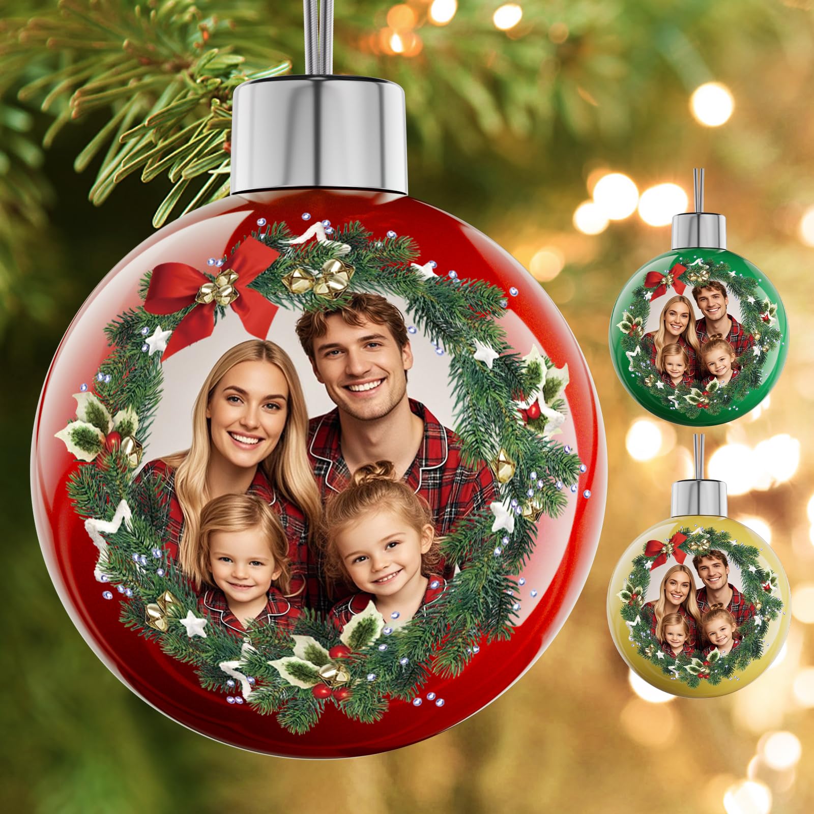 Bolas de Navidad Personalizadas 2024 -Bola Navidad Personalizada Esfera Impresa Adorno Personalizado para Árbol de Navidad Mascotas, Familia, niños y Amigos