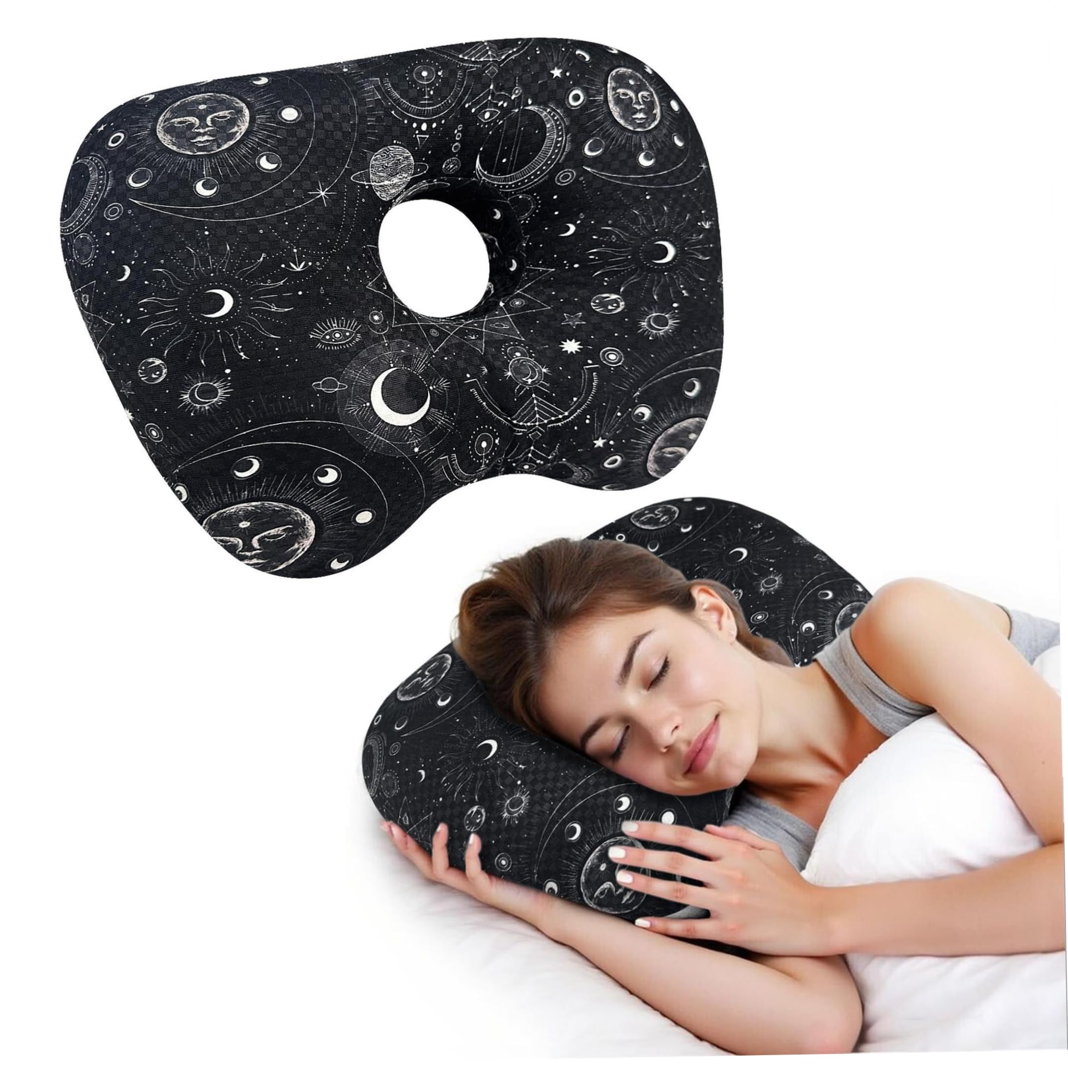 StaZamor Washable Soft Ear Piercing Pillow with Hole for Side Sleepers, Ear Pillow for Women Men, Black, Relieves Pressure for New Piercings