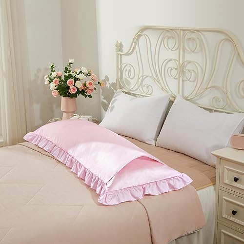 Vista 124 de Fundas de almohada de satén negro con volantes para cabello y piel, juego estándar de 2 fundas de almohada de seda negra con cierre de sobre