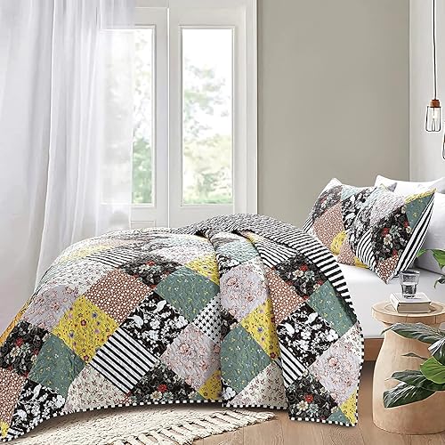 Mocaletto Juego de edredón bohemio de lujo de 3 piezas tamaño King, elegante y reversible con fundas de almohada, colcha de flores bohemias, colcha