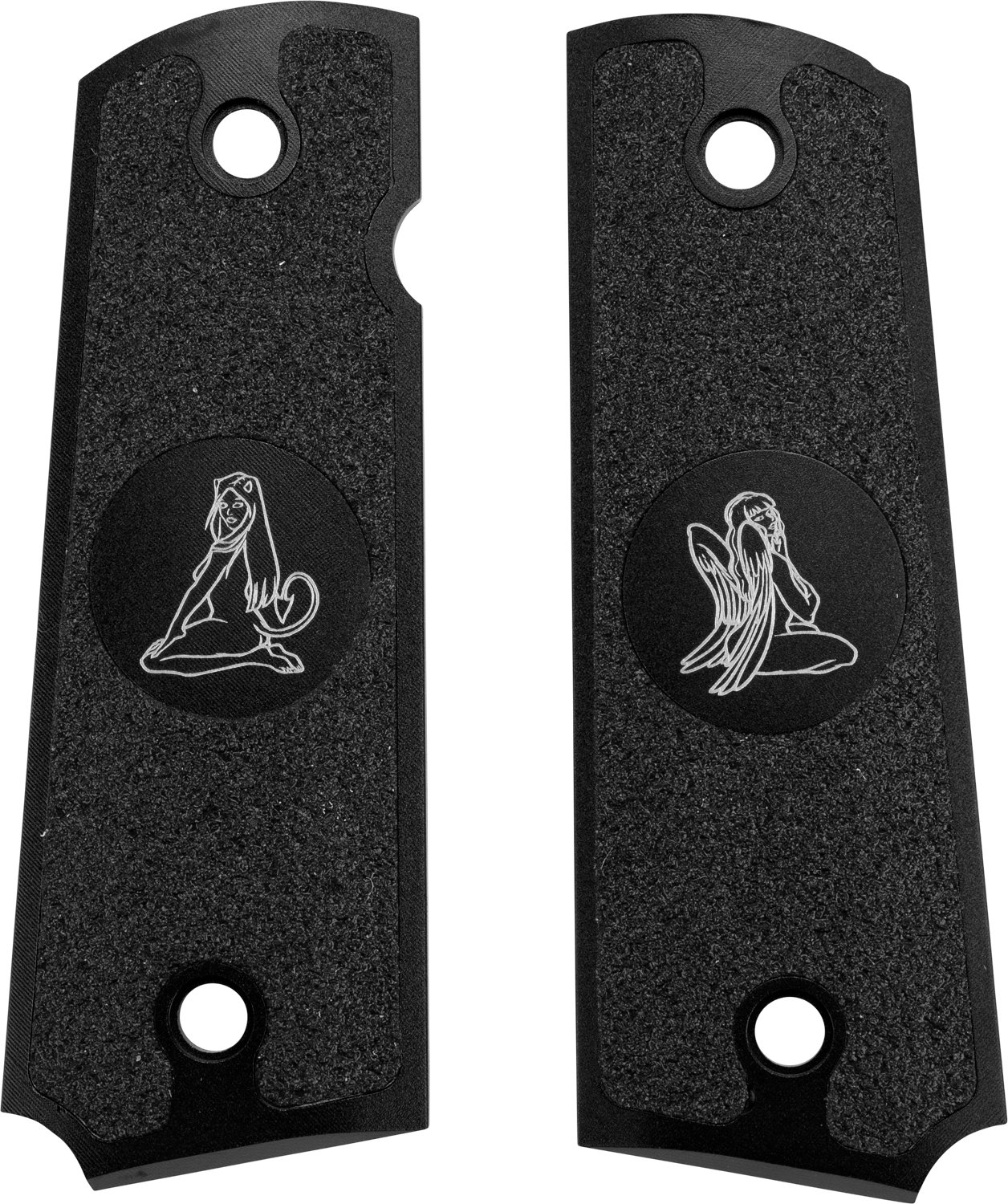 EvikeAngel Custom CNC Machined Tac-Glove Universal Handles for Airsoft 1911 Series Airsoft Pistols (Color: Black/Angels and Demons)