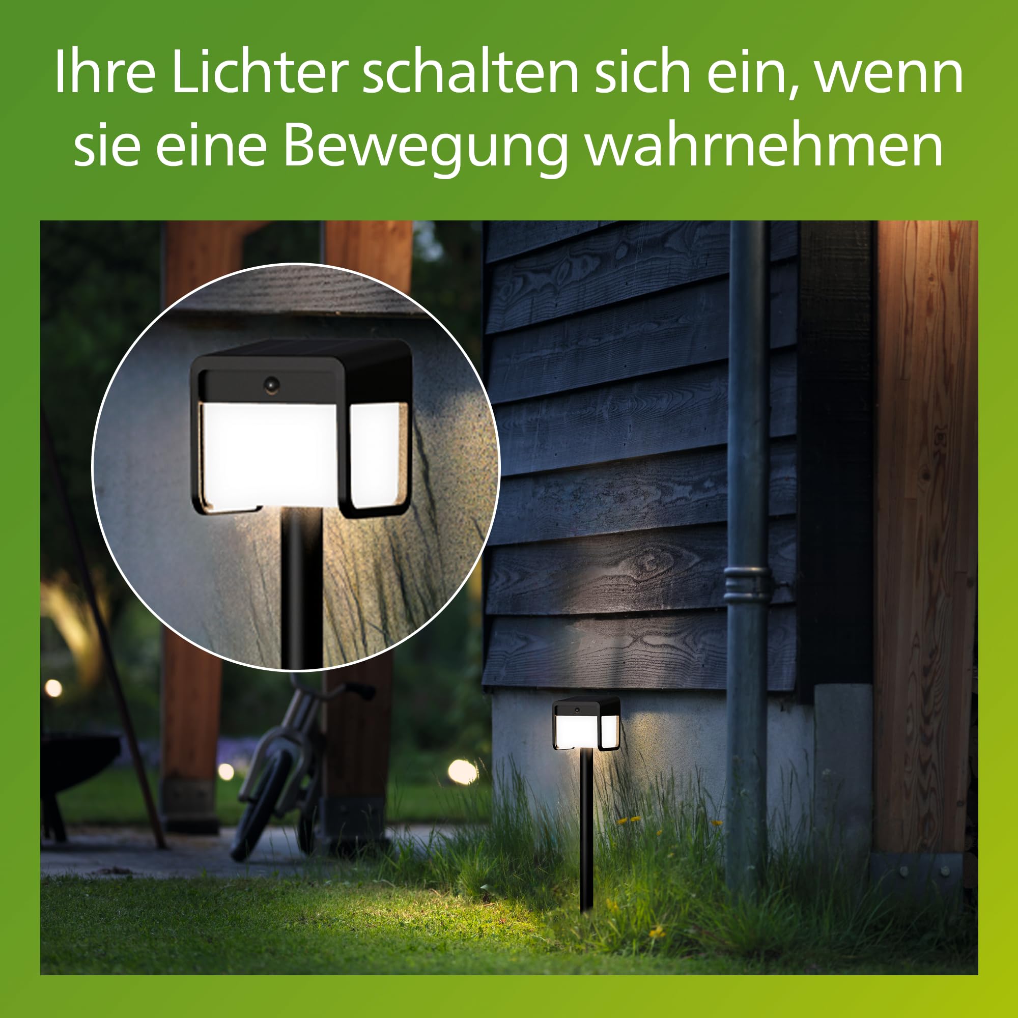 Philips Ezra ultraeffiziente Solar-Sockelleuchte für den Außenbereich mit Sensor, 3000K weißes Licht, 250/25lm, Schwarz
