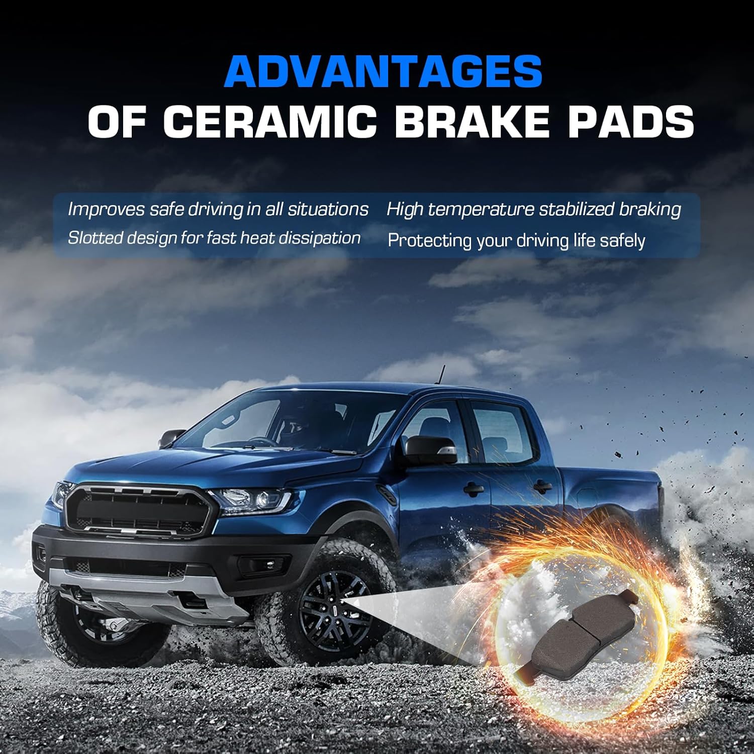 Front Rear Semi-Metal Disc Brake Pads Set for Dodge Durango 2011-2020 3.6L 5.7L, for Jeep Grand Cherokee 2011-2016 3.0L 3.6L 5.7L, 8PCS(With Hardware)
