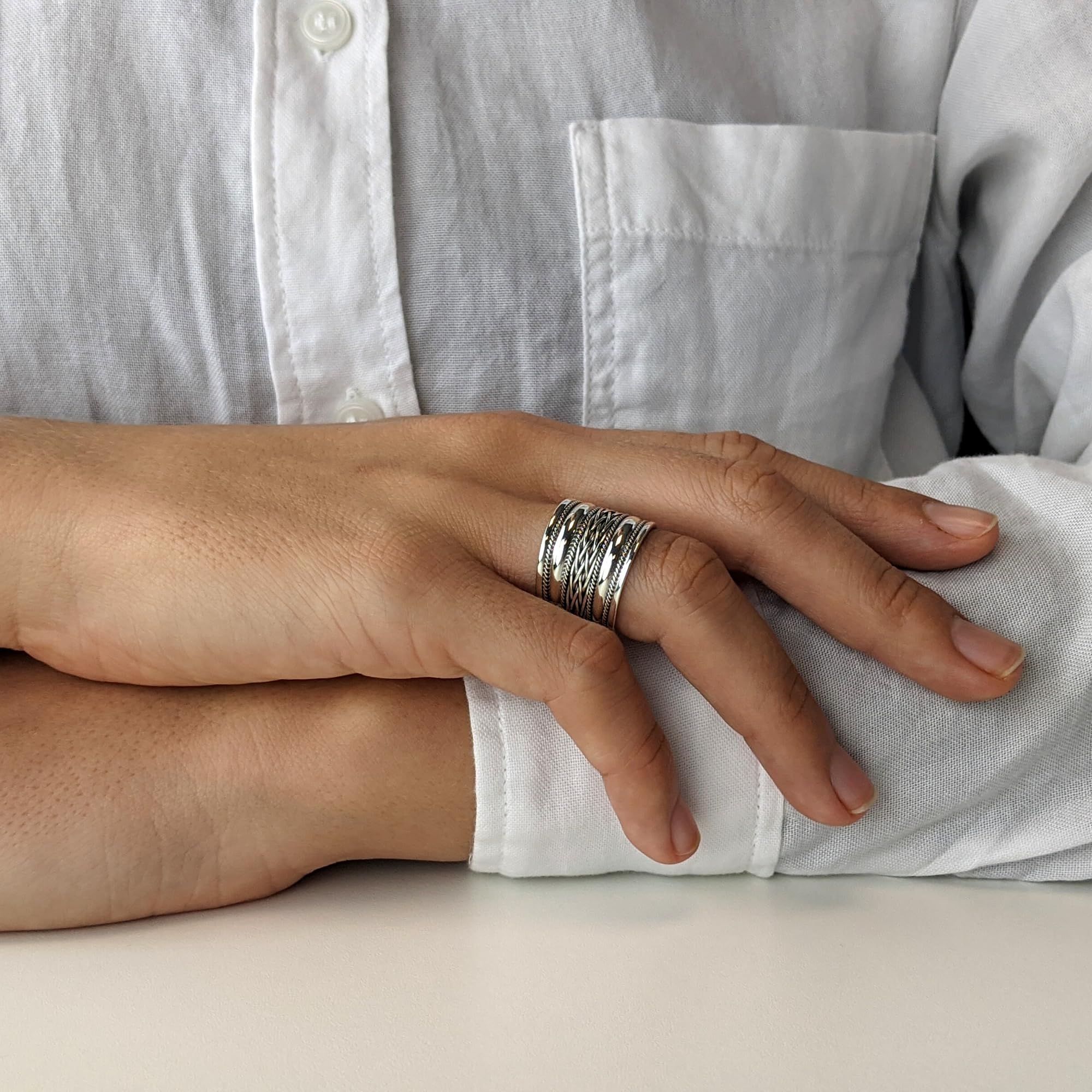 Silverly Anillos para el pulgar de plata de ley 925 para mujer | Anillo celta ancho para hombre con diseño de cuerda | Anillo de pulgar trenzado con barril | Anillos de compromiso