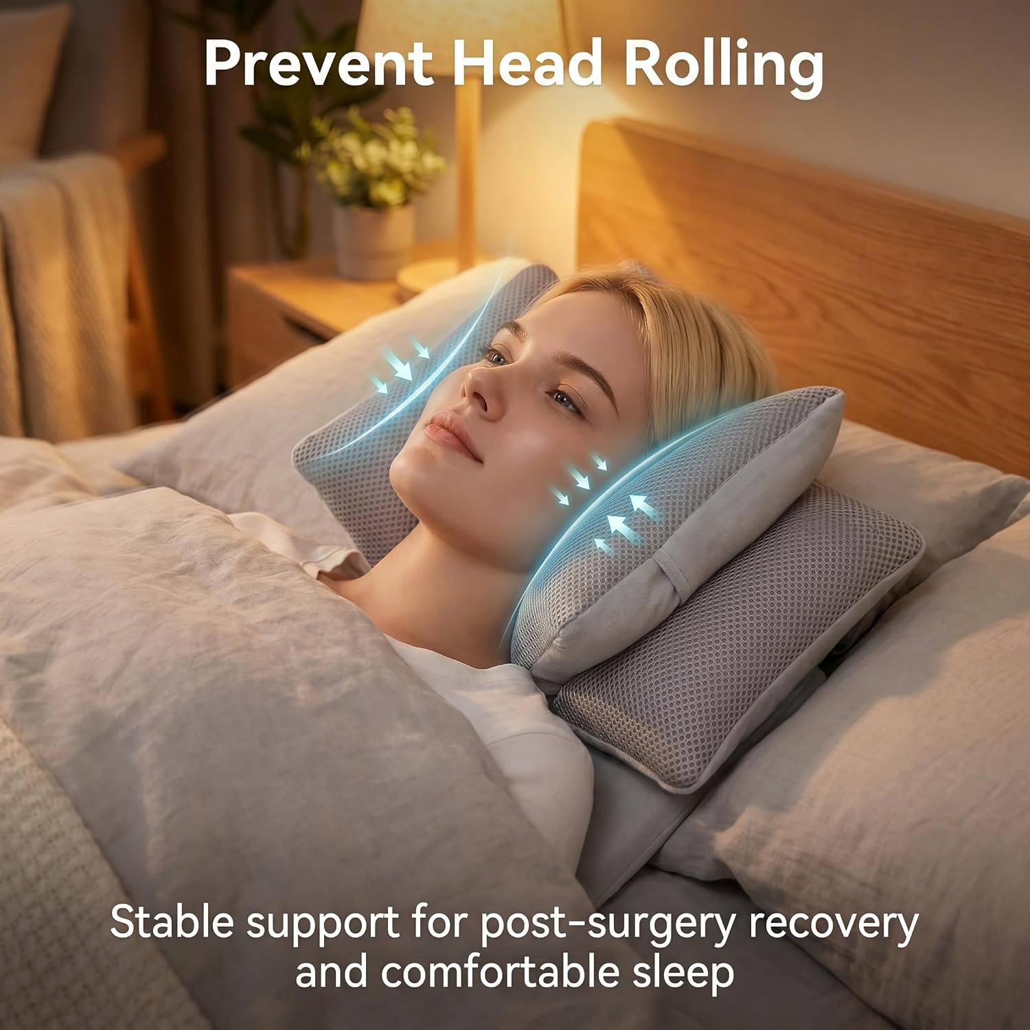 Wheelchair Pillow with Removable Cover, Breathable Mesh with High-Resilience Support, Adjustable Headrest Pillow with Strap After Facial & Cosmetic Surgery (Gray)