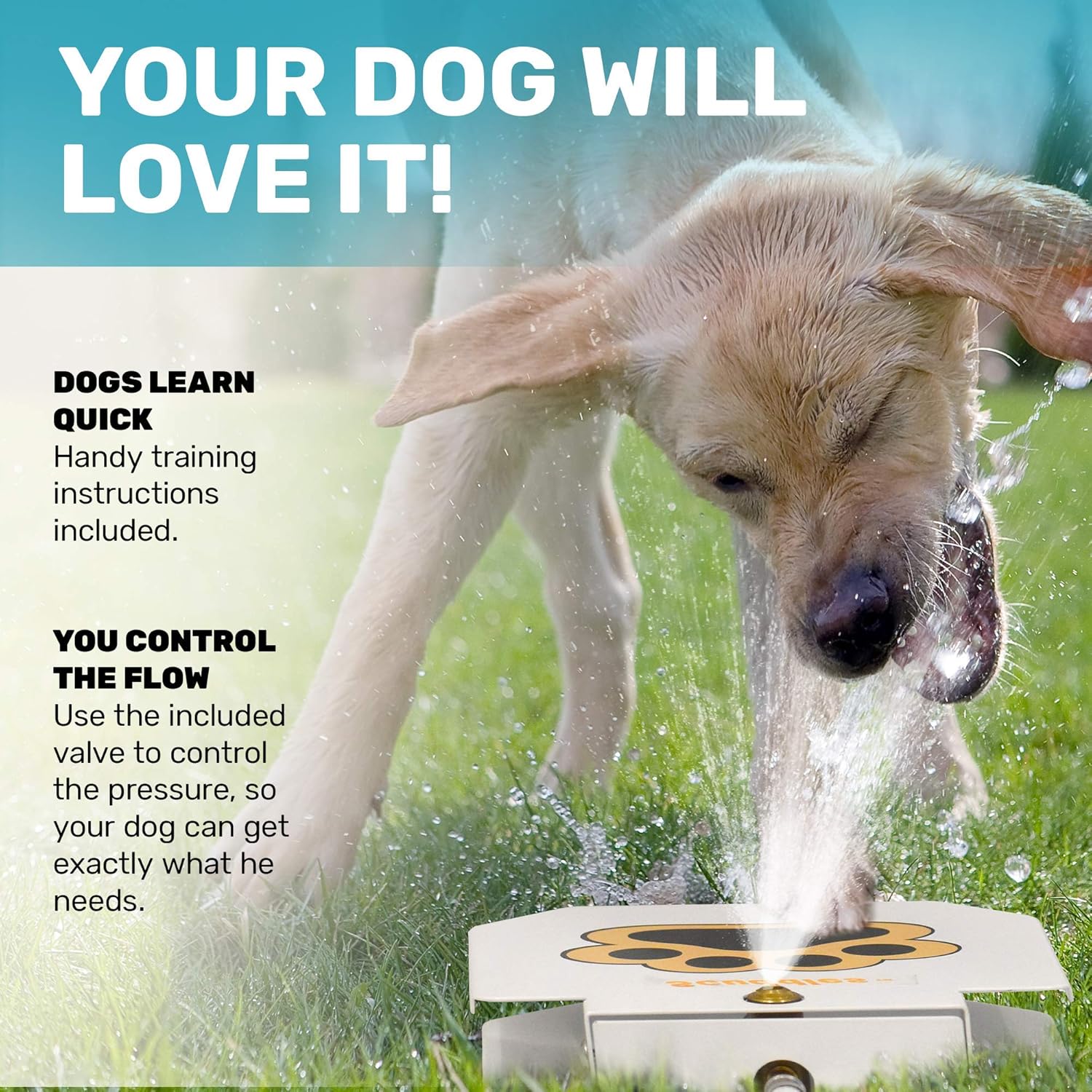 Scuddles Outdoor Dog Water Fountain – Step-On Dog Sprinkler Toy with Stainless Steel Hose, Brass Valve & Non-Slip Base – Automatic Pet Water Dispenser for Dogs, Easy to Use & Clean