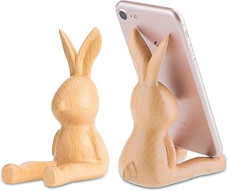 AhfuLife Phone Stand, Wooden Rabbit Phone Holder, Bunny Phone Stand, Desk Organizer Decor Gift for Women Cute Desk Accessories Home Office Decoration Christmas Thanksgiving Gift