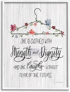 Stupell Industries Clothed with Strength Dignity Chic Motivational Laundry Phrase White Framed Wall Art, Grey