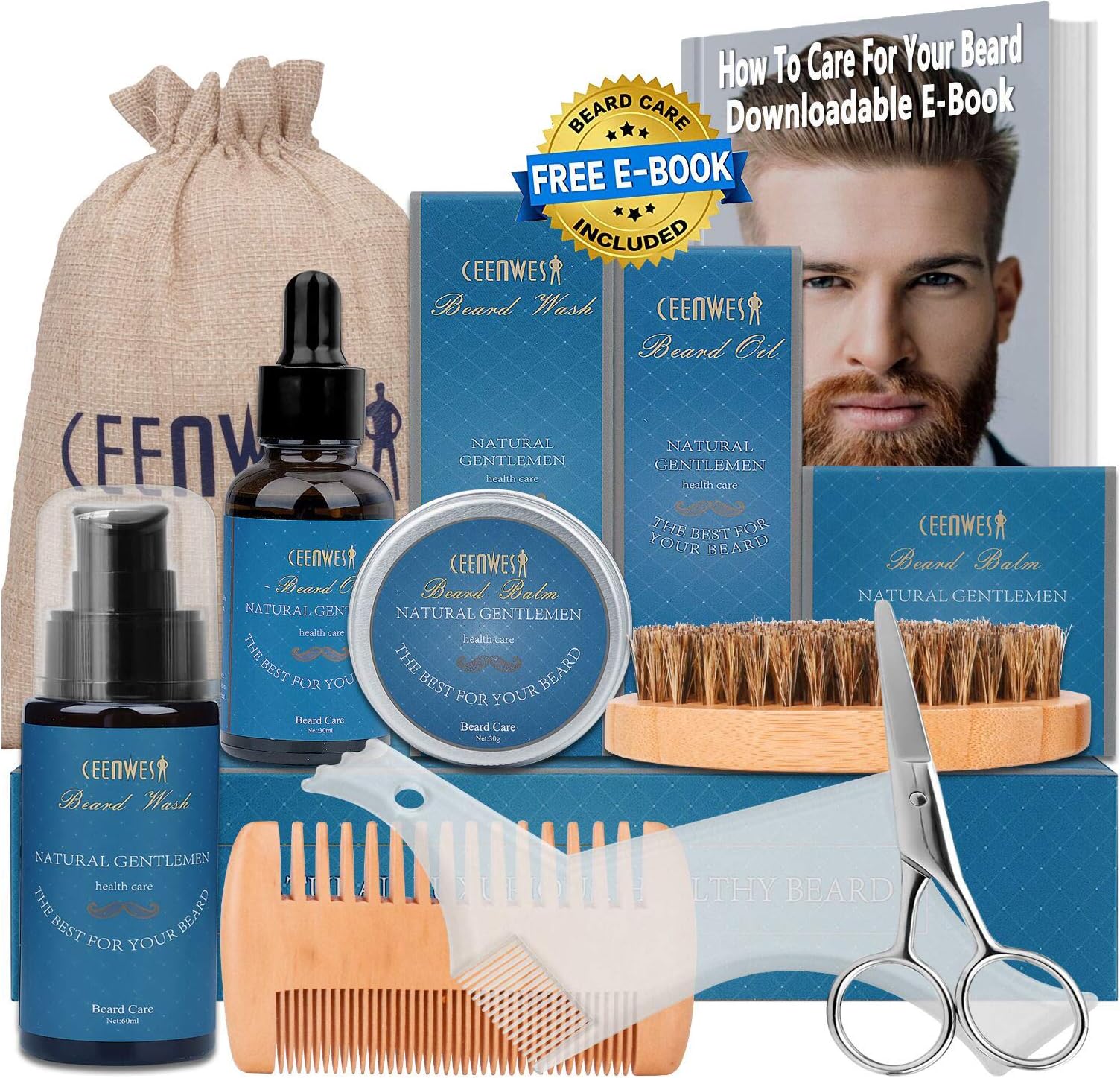 Beard Grooming Kit for Beard Care Unique Gifts for Men, Beard Oil, Beard Brush, Beard Comb, Beard Balm, Beard Shampoo, Beard & Mustache Scissors Shaping Tool Beard Growth & Trimming Kit