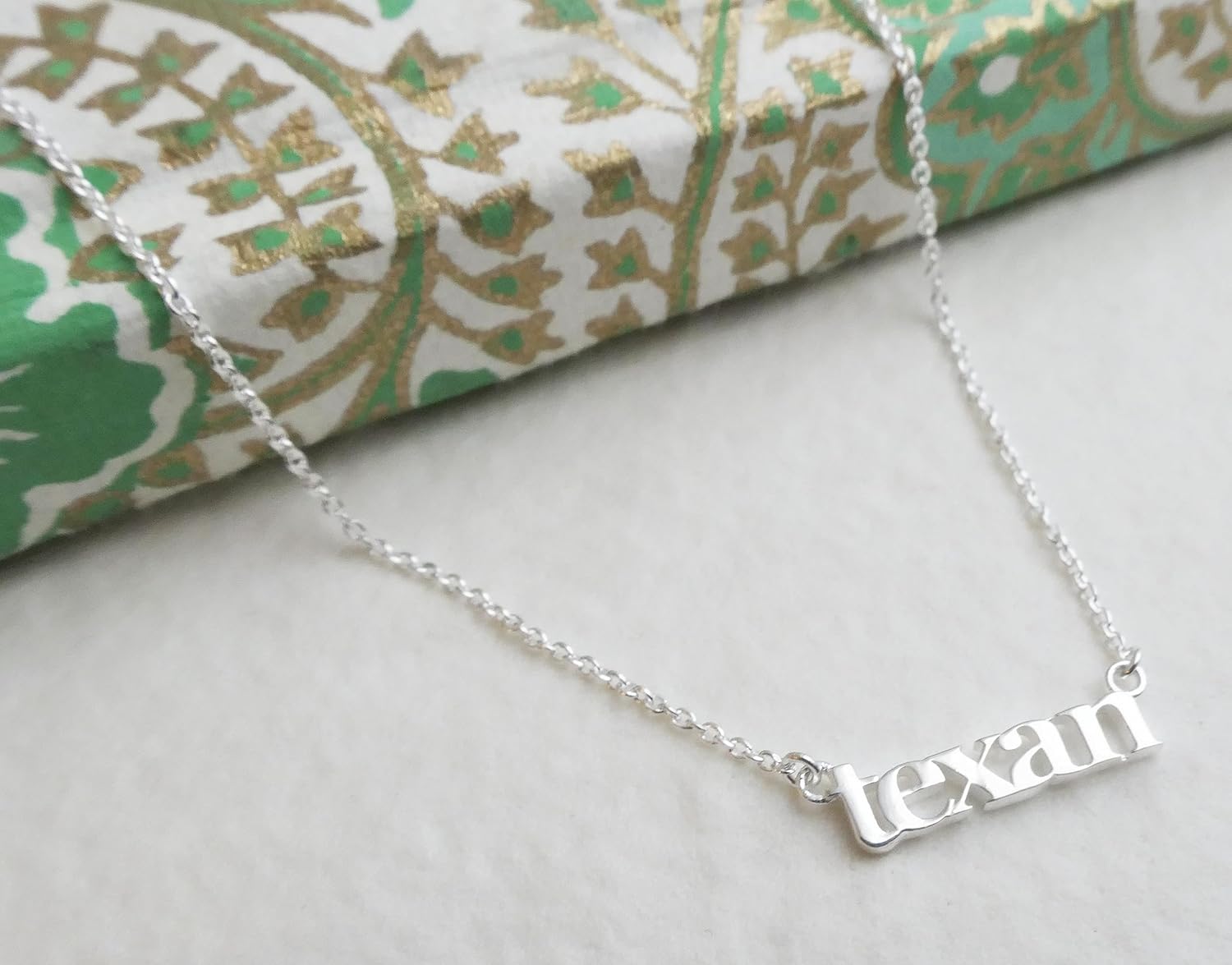 Texan Texas Text Sterling Silver Necklace - Handmade Word Jewelry Gifts for Her Women - 16 inches with 2 inch extender