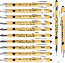 Bamboo Personalized Pens Bulk with Stylus - Custom Logo/Name, 12 Pack Ballpoint Pens - Student & Teacher Bulk Gifts, Corporate Giveaways, Back to School Supplies - Black Ink