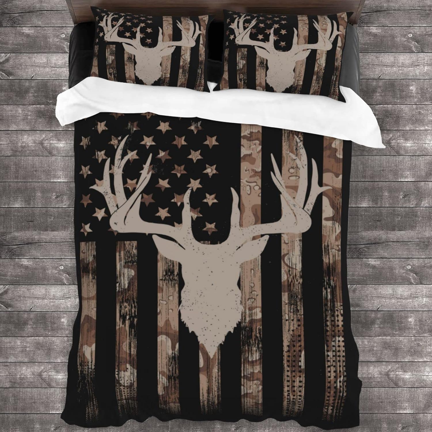 Camo Bedding Set American Flag Comforter Cover Soft Hunting Deer Duvet Twin Size for Boys Girl Men Women Bedroom 3 Piece with 2 Pillow Shams