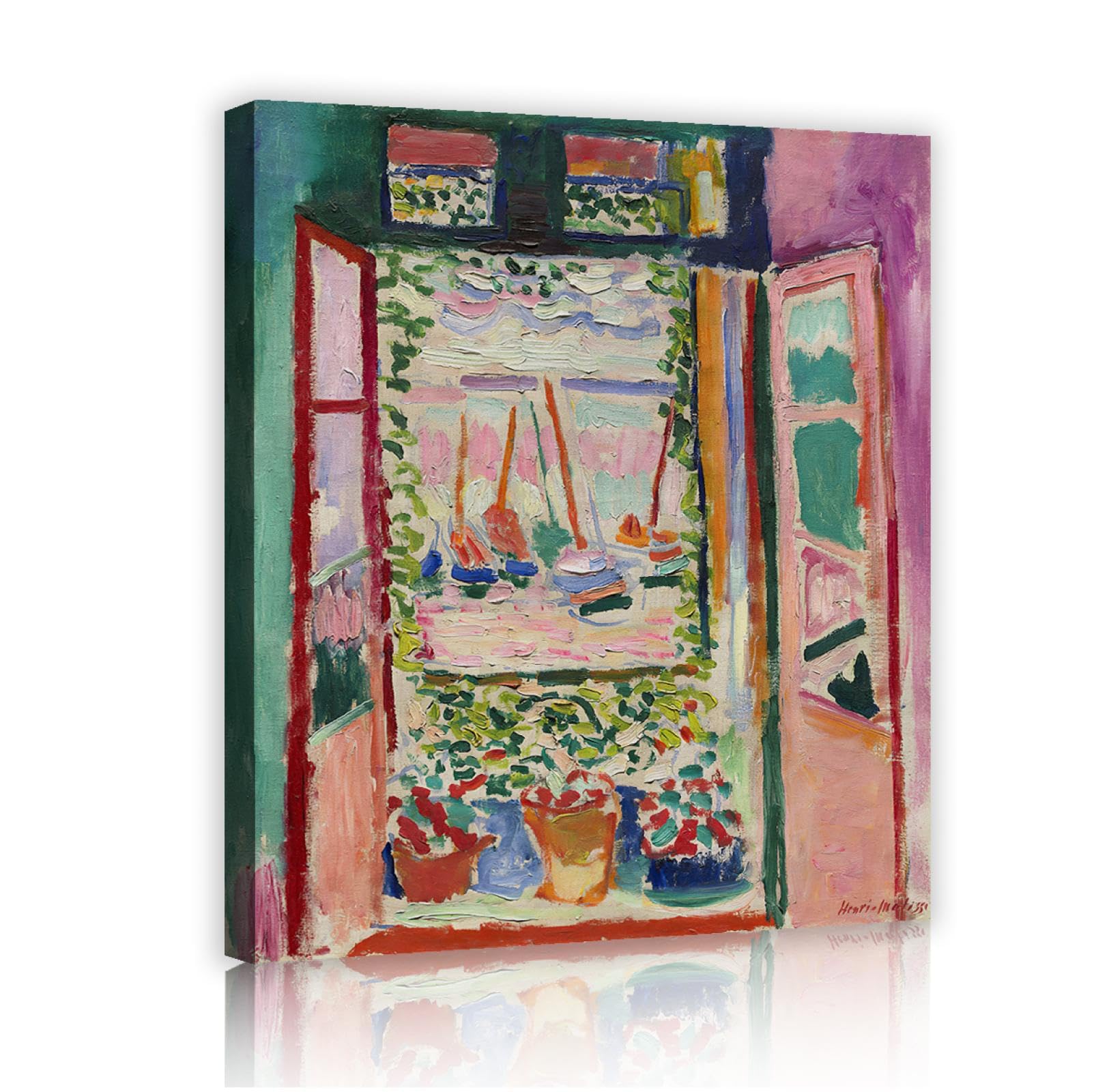 Oshionarte Pink Open Window - Collioure 1905 Canvas Art Prints Stretched Wall Decor Henri Matisse Colorful Rustic Landscape Canvas Paintings 91X70cm