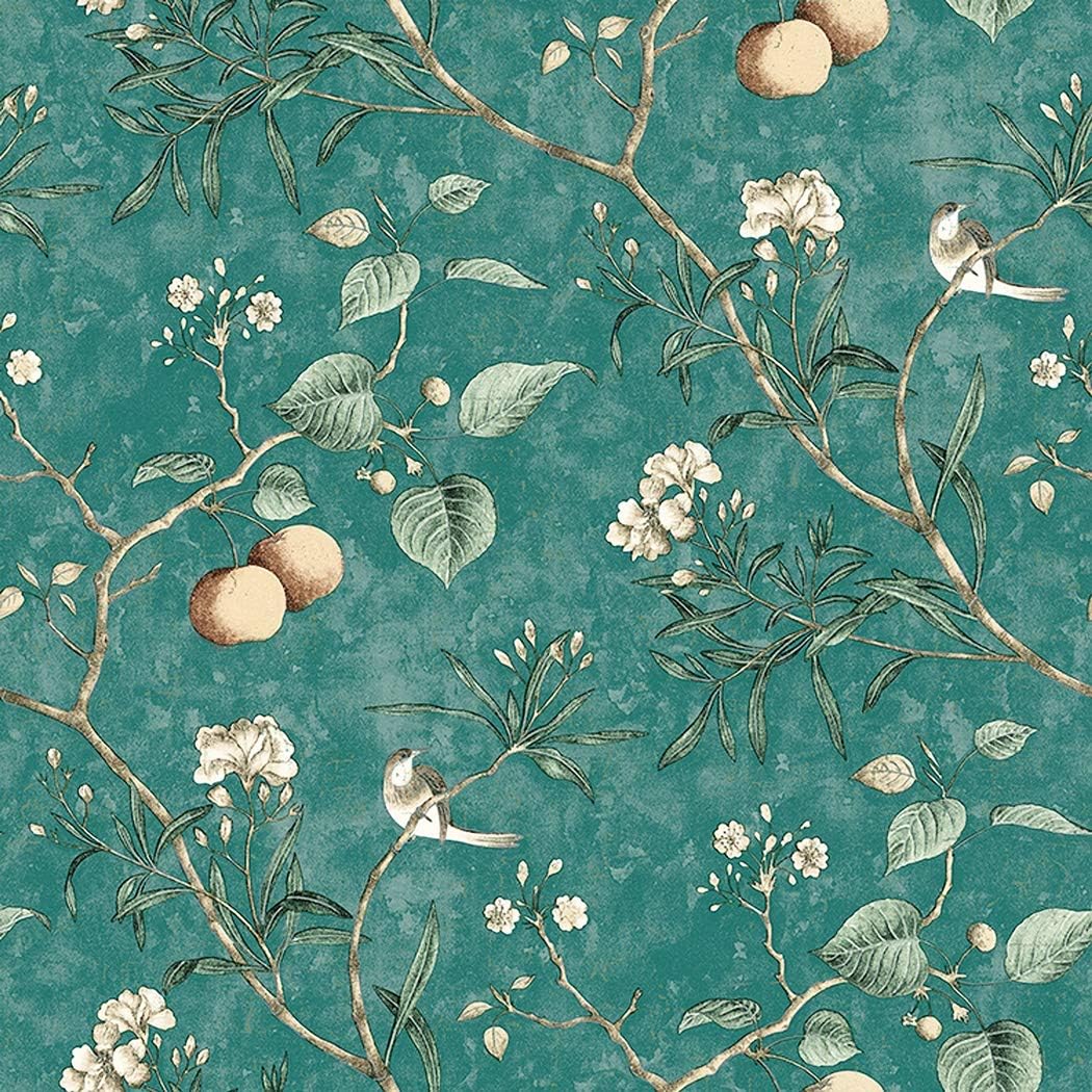 Blooming Wall Peel and Stick Vintage Floral Birds Wallpaper Wall Decor Vinyl Self Adhesive Contact Paper Decorative (48.4 Square Ft/Roll)