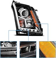 Vista 5 de AmeriLite - Juego luz direccional y barra LED de faros delanteros de proyector, negro, para Cadillac SRX, lado del pasajero y conductor