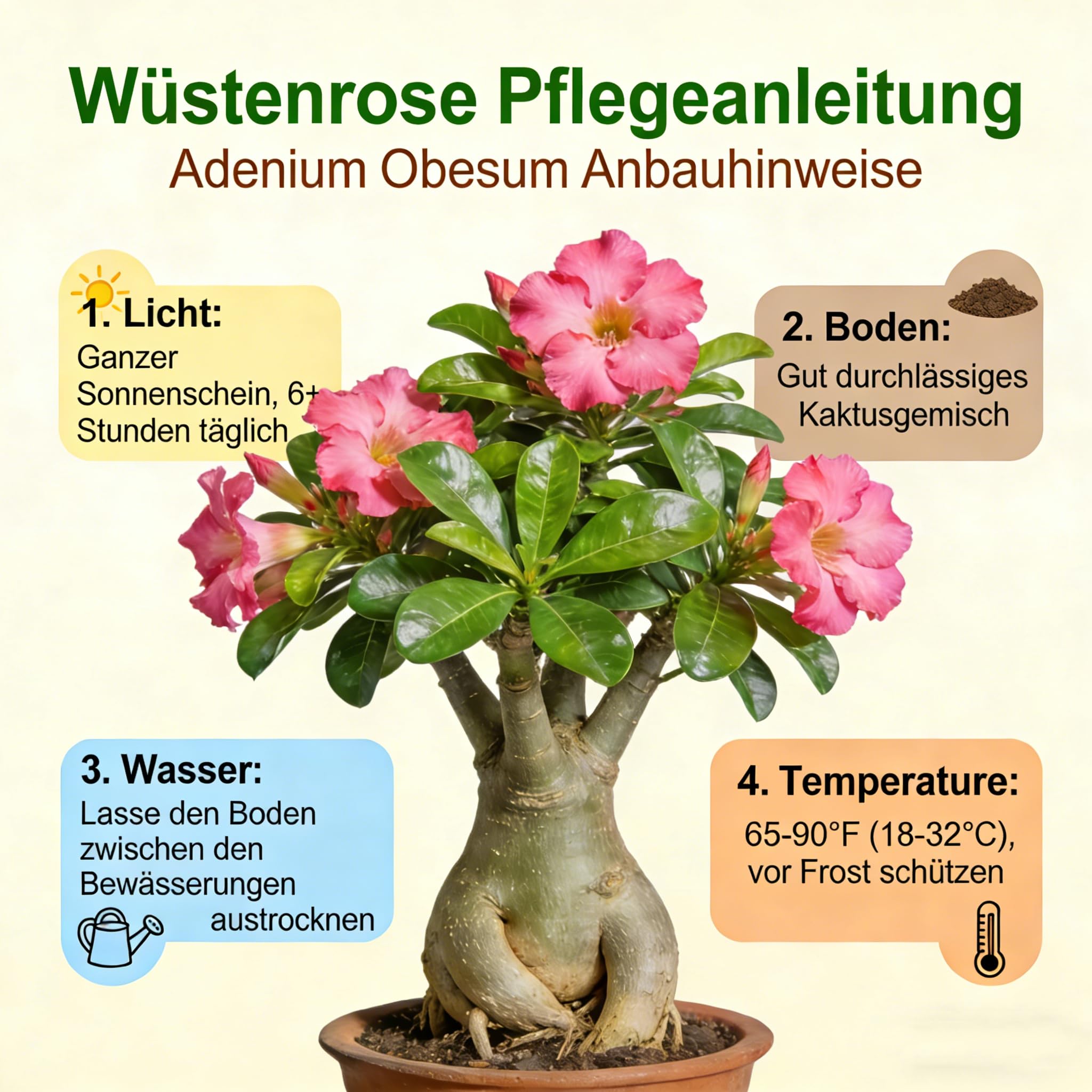 Premium WüstenrosenRhizome in Großpackungen, Unkompliziert zu pflegen, Langanhaltende Blütenpracht, Perfekt für den Außenbereich-5 Rhizom-F