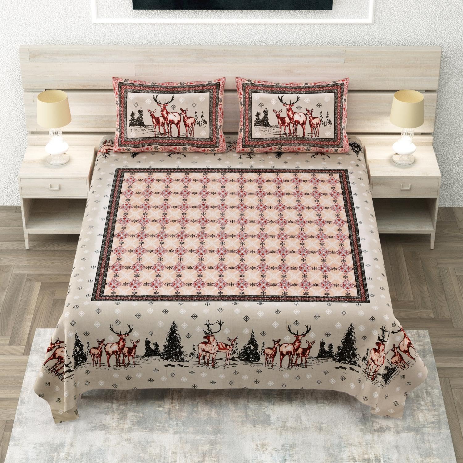 Dream Homme 240 TC Cotton King Size Bedsheet for Double Bed with 2 Pillow Covers | 108 * 108 Inches (Deer 3) (B0CRVTFP7H) Amazon Price History, Amazon Price Tracker