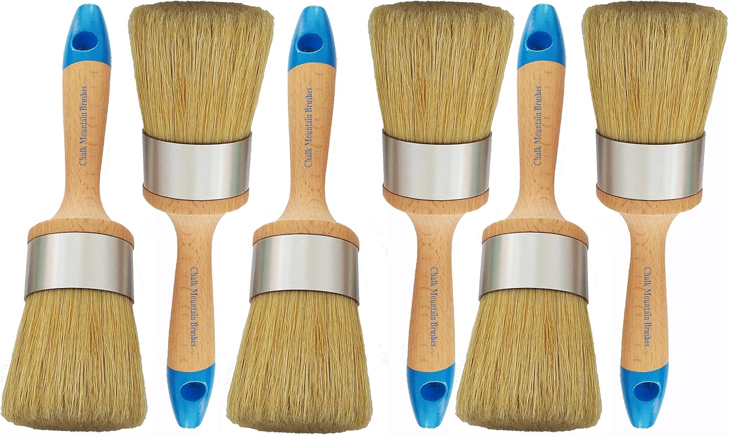 6 Pack Medium Boar Hair Bristle Chalk Furniture Paint Brush with Flat Handle and Aluminum Ferrule to Ensure no Rusting