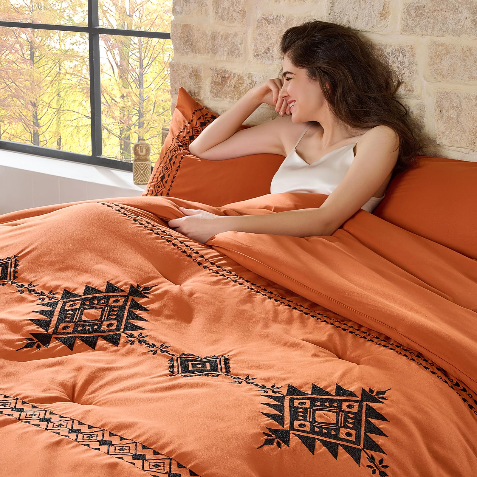 Boho Embroidered Comforter Set - Fall Pumpkin -6