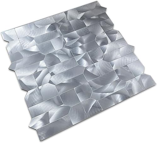 Miniatura 2 de XUANINY Azulejos de metal para salpicaduras de 5 hojas, autoadhesivas, múltiples formas, mosaico de aluminio 3D para decoración de cocina y baño (5,