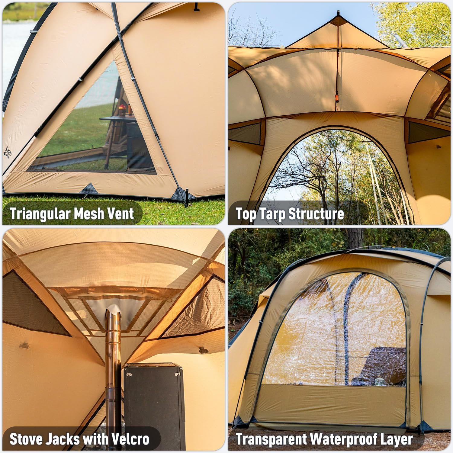 POMOLY Dome Tent Freestanding Camping Hot Tent, Barracuda 2 Portable Wood Stove Tents for 1-2 Person Backpacking, Hiking