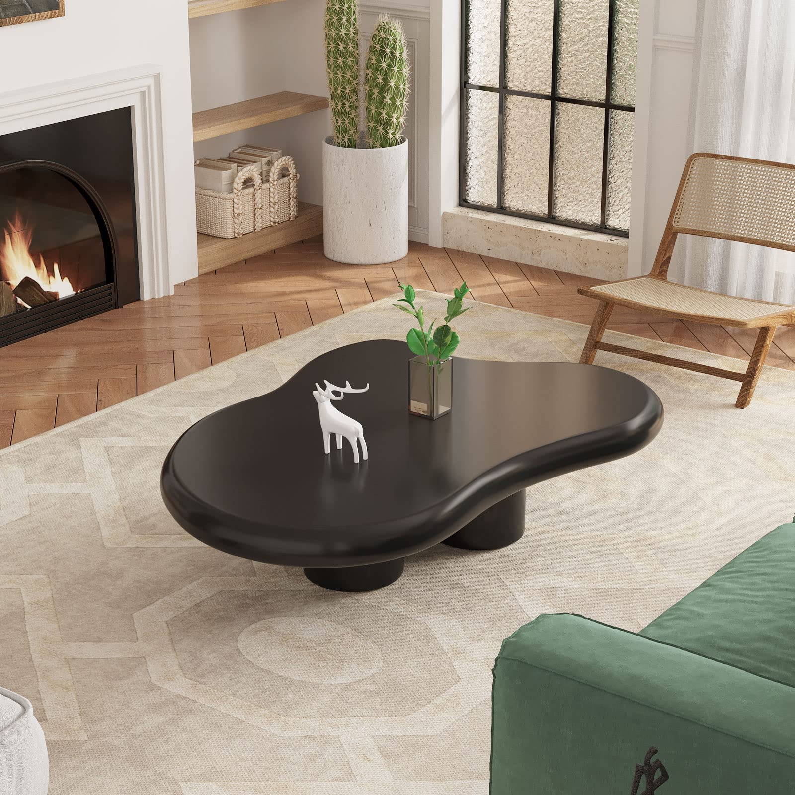 Cloud Coffee Table, Black Coffee Table for Living Room, Cartoon Irregular Indoor Tea Table, Modern End Table with 3 Legs (Black, 46.06 Inch)