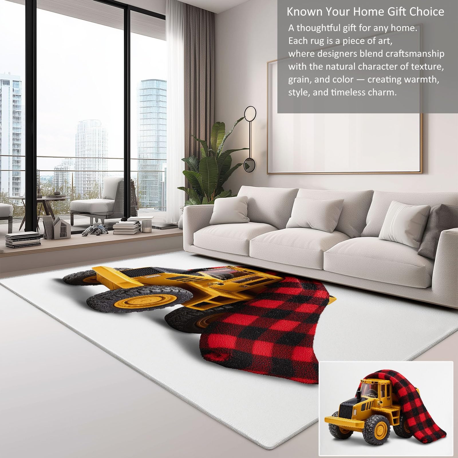 Generico Tappeto Salotto 180 x 240cm Morbido Tappeto Scendiletto Camera da Letto Veicolo da costruzione dei cartoni animati Tappeti Lavabili per Salotto Cameretta Bambino Ufficio Ingresso