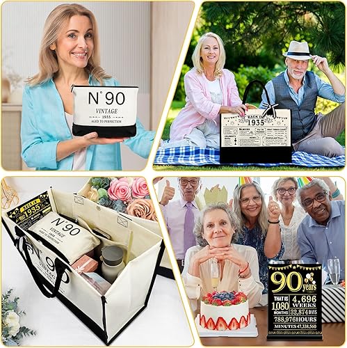 Vista 5 de YeohJoy Regalos de 90 cumpleaños para mujeres, bolsa de lona para viaje, regalos únicos de 90 años para esposa, hermana, mamá, tía, amigos, ella