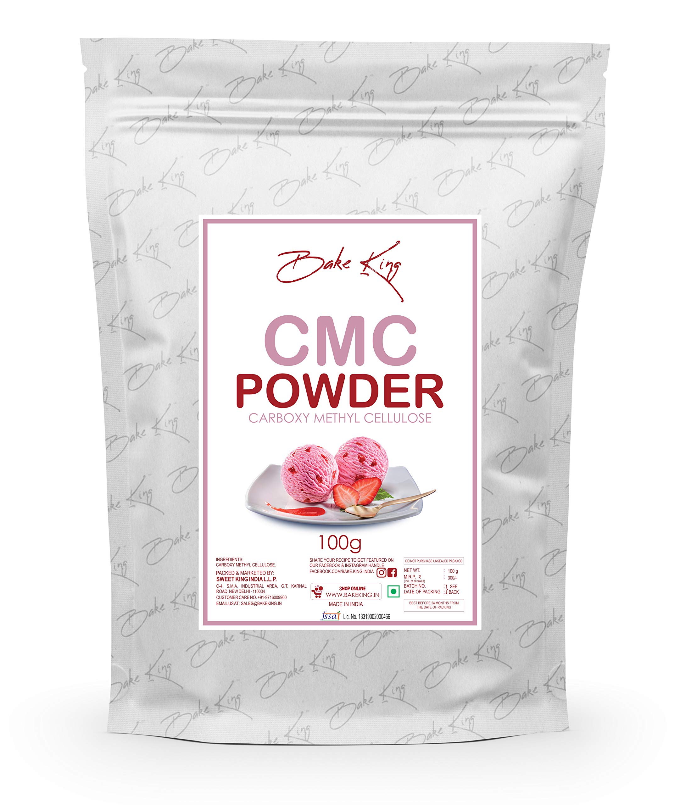 BAKE KING CMC Powder (Carboxymethyl Cellulose) 100G for Ice Creams, Food Grade | Soft, Smooth and Creamy | Raising Ingredient Powder | Instant Ice Creams That Improves Texture & Softness