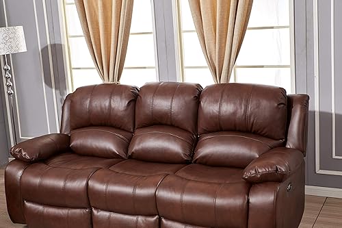 Miniatura 39 de Betsy Furniture Juego de sala de estar de cuero regenerado reclinable eléctrico (marrón, sofá biplaza)