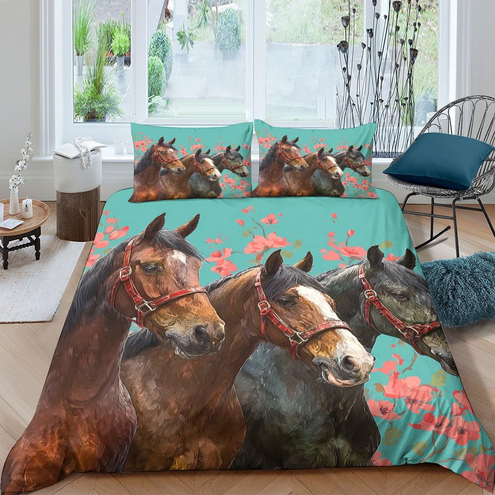 Ctjqhvkz Style-7 3D Printed Horse Meadow Fitted Sheet Microfiber Soft Anti-Slip Bed Cover For Bedroom Guest Room Decor Single（135X200cm）