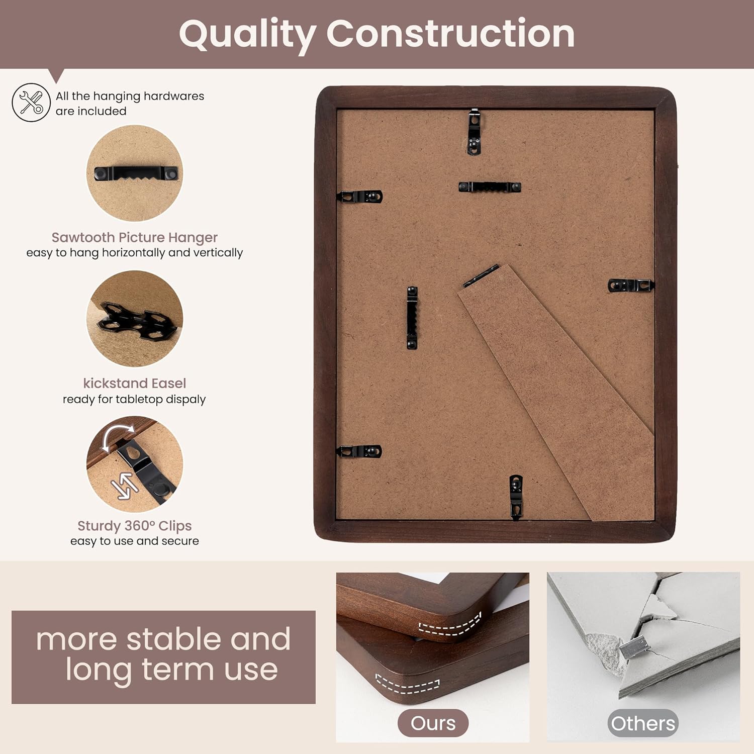 8.5 by 11 Picture Frame - Solid Walnut Wood 8.5x11 Frame, 8 1/2 x 11 Diploma Frame With Mat For 6x8, Tabletop/Wall Display, Hanging Hardware Included, Certificate Document Frame, Natural Walnut - Image 6