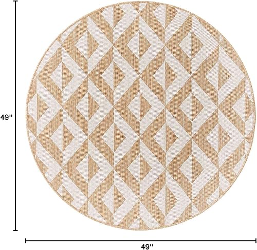 Vista 238 de Unique Loom Unique Loom Outdoor Collection - Alfombra de área - Napa (3 pies 3 pies, redonda, amarillo y aguamarina/amarillo)