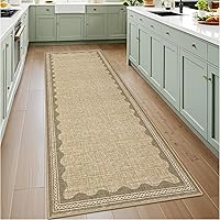 GarveeHome 2x6 Washable Runner Rug Non-Slip Scalloped Tan Jute Low-Pile for Hallway Kitchen Entryway Indoor