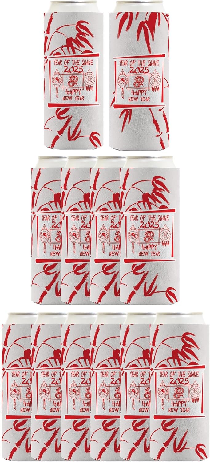 Lunar New Year Decor 2025 Year Of The Snake Happy New Year Lantern Festival 12-Pack Ultra Slim Can Thermocoolers