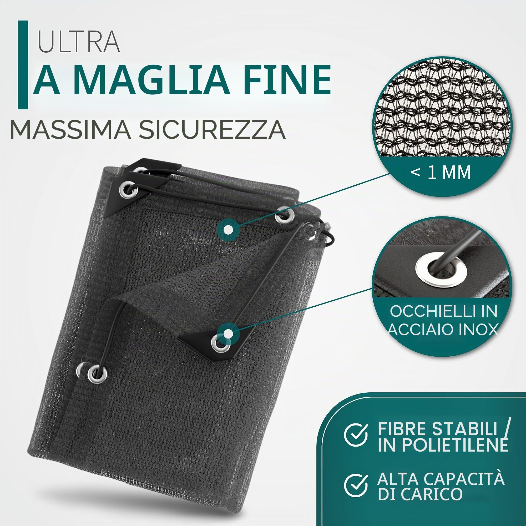 Rete per rimorchio a maglia fine - Rete di copertura con corda elastica - per il fissaggio del carico - Rete da trasporto Rete per rimorchi (nera, 3x4m)