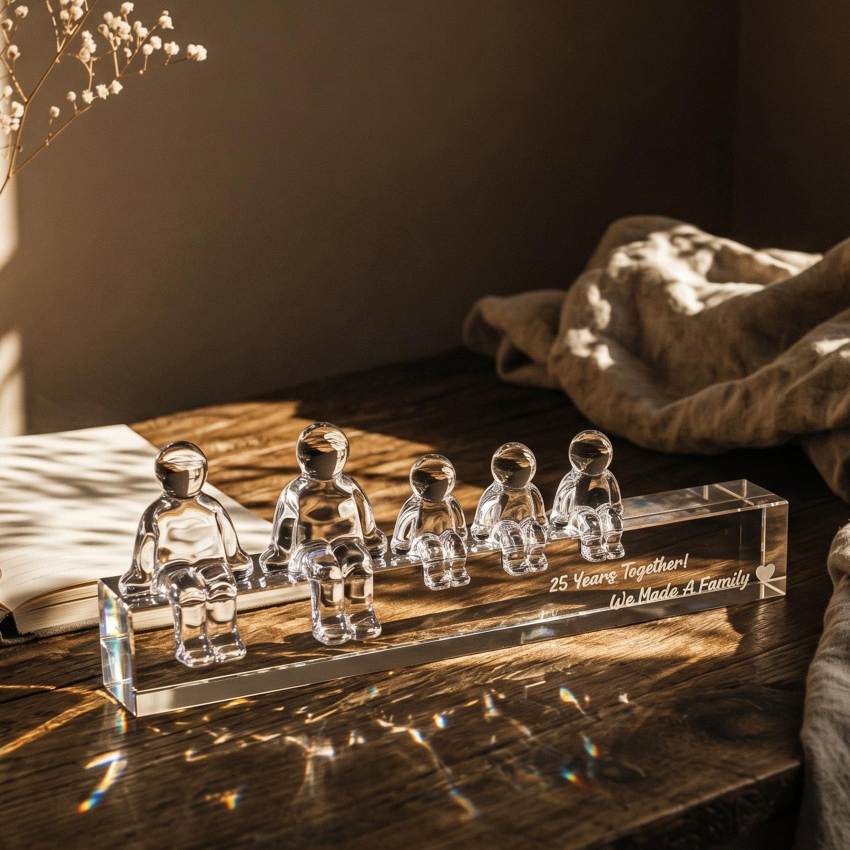 Movdyka 25 aniversario de boda de plata de cristal para mujeres y esposas, 25 años juntos hicimos una familia, adornos de cristal regalos de 25 aniversario para esposos padres (3 niños)