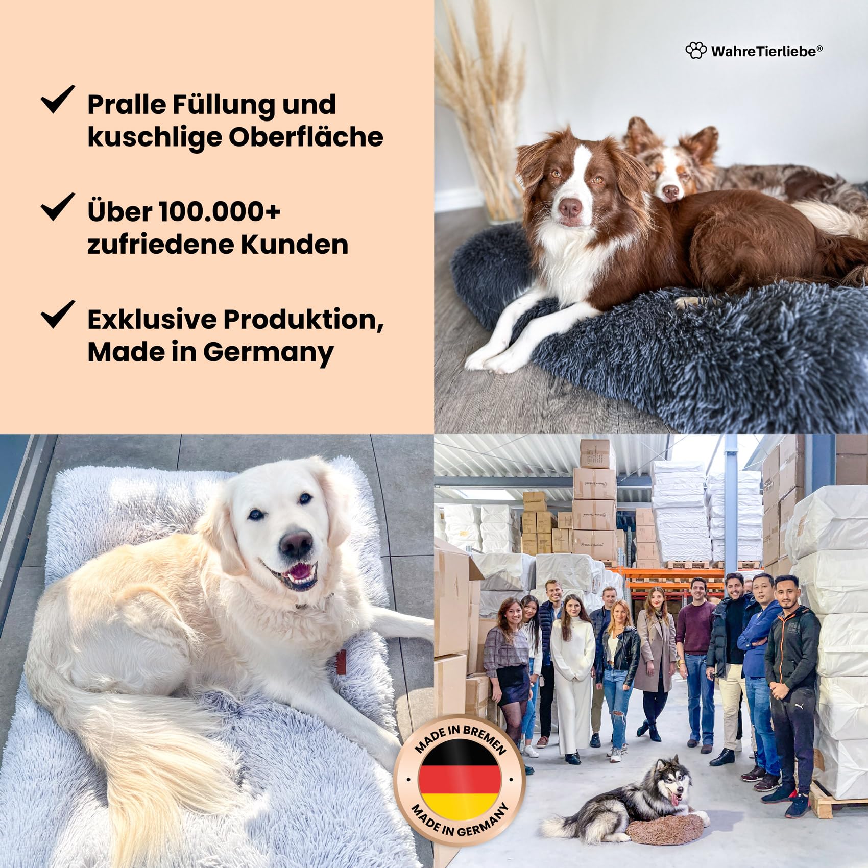 Wahre Tierliebe Premium Hundekissen Fluffy - Weiche Schlafstätte für deinen Vierbeiner - Leicht zu reinigen - Perfekt für Zuhause und unterwegs, hundebett, hundematte, hundebett waschbar