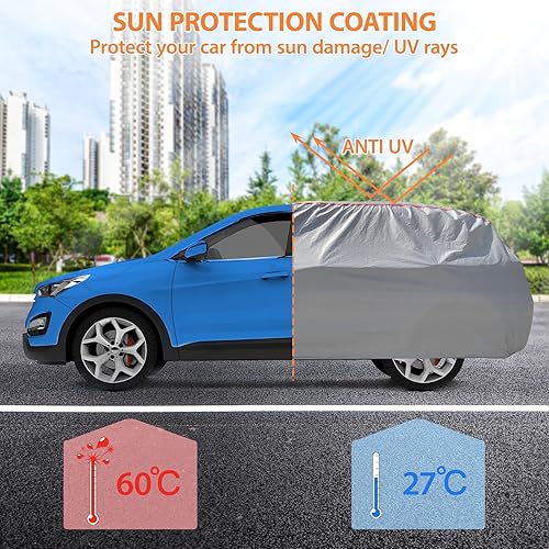 Miniatura 3 de Funda de automóvil impermeable para todo tipo de clima, 6 capas exteriores completas con cremallera de algodón, bolsillo para espejo. Funda de