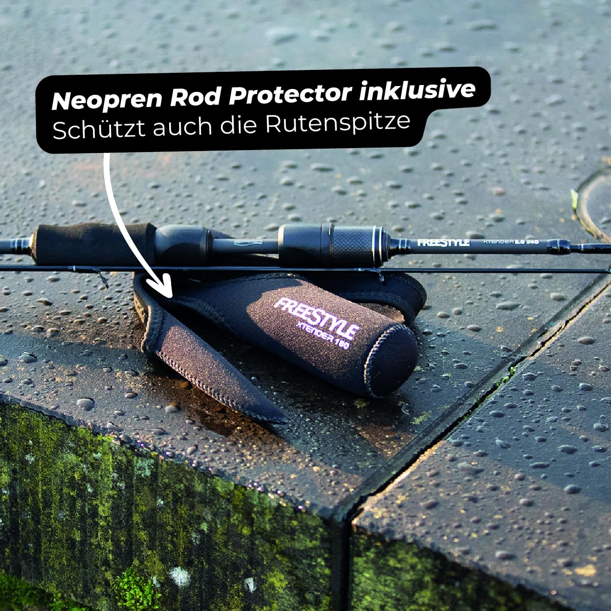 Freestyle Xtender 2.0 – 1,80m 1-8g, Kompakte, Zweiteilige Teleskop-Spinnrute, reaktionsschnelle 40T Carbonspitze, inklusive Rutenschutz