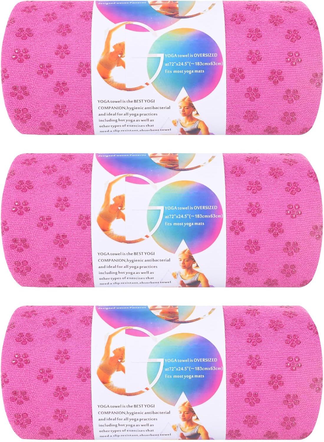 3 Pack Hot Yoga Towels with Plum Blossom Dots, Dark Grey Non-Slip Yoga Mat Towel, Super-Absorbent Soft Suede Microfiber Towel for Hot Yoga, Pilates, Bikram and Exercise Workout(24" x72",Dark Grey)