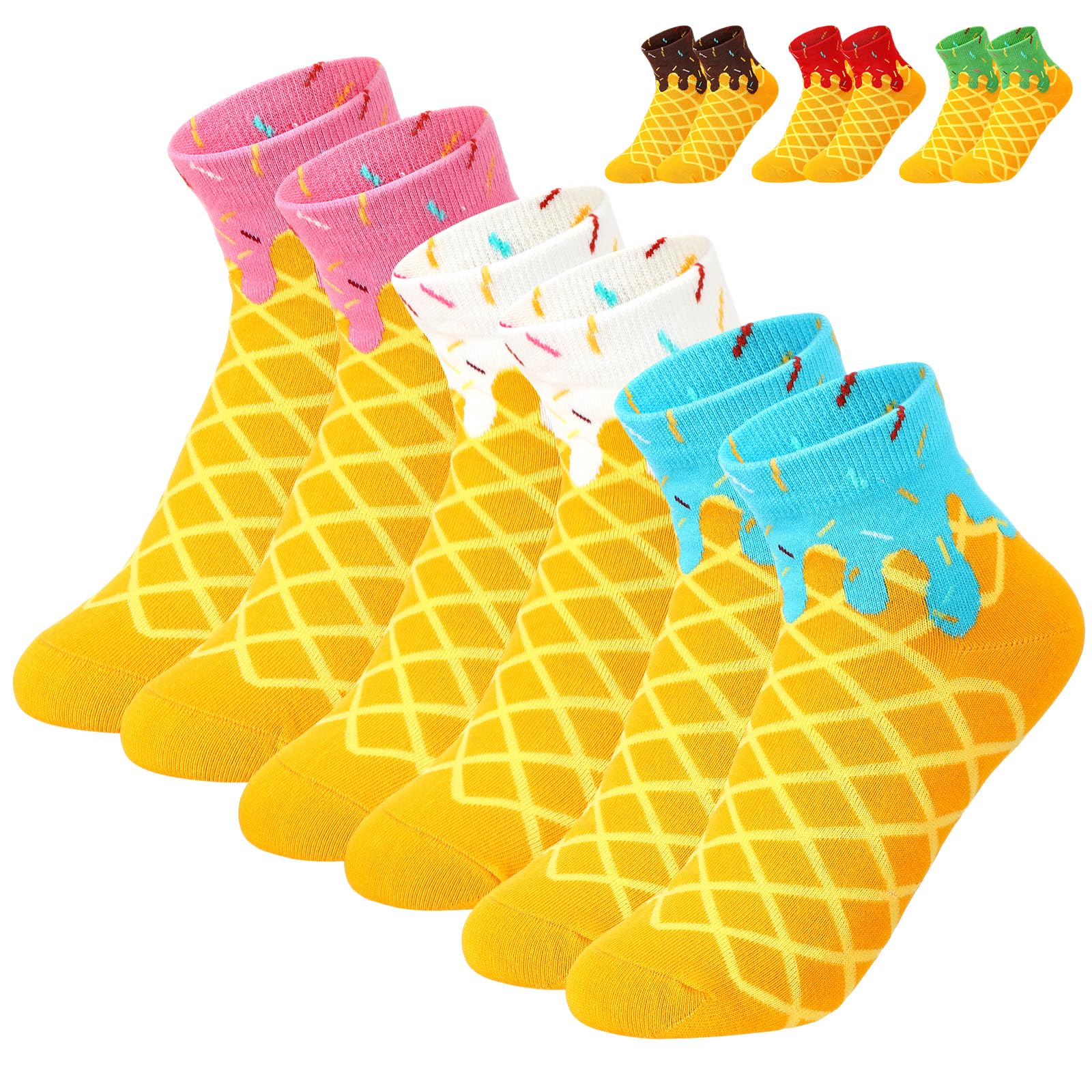 Glitopper Ice Cream Drip Socks for Women Funny Ice Cream Drip Cotton Socks Valentines Birthday Party Favors 3 White Blue Pink