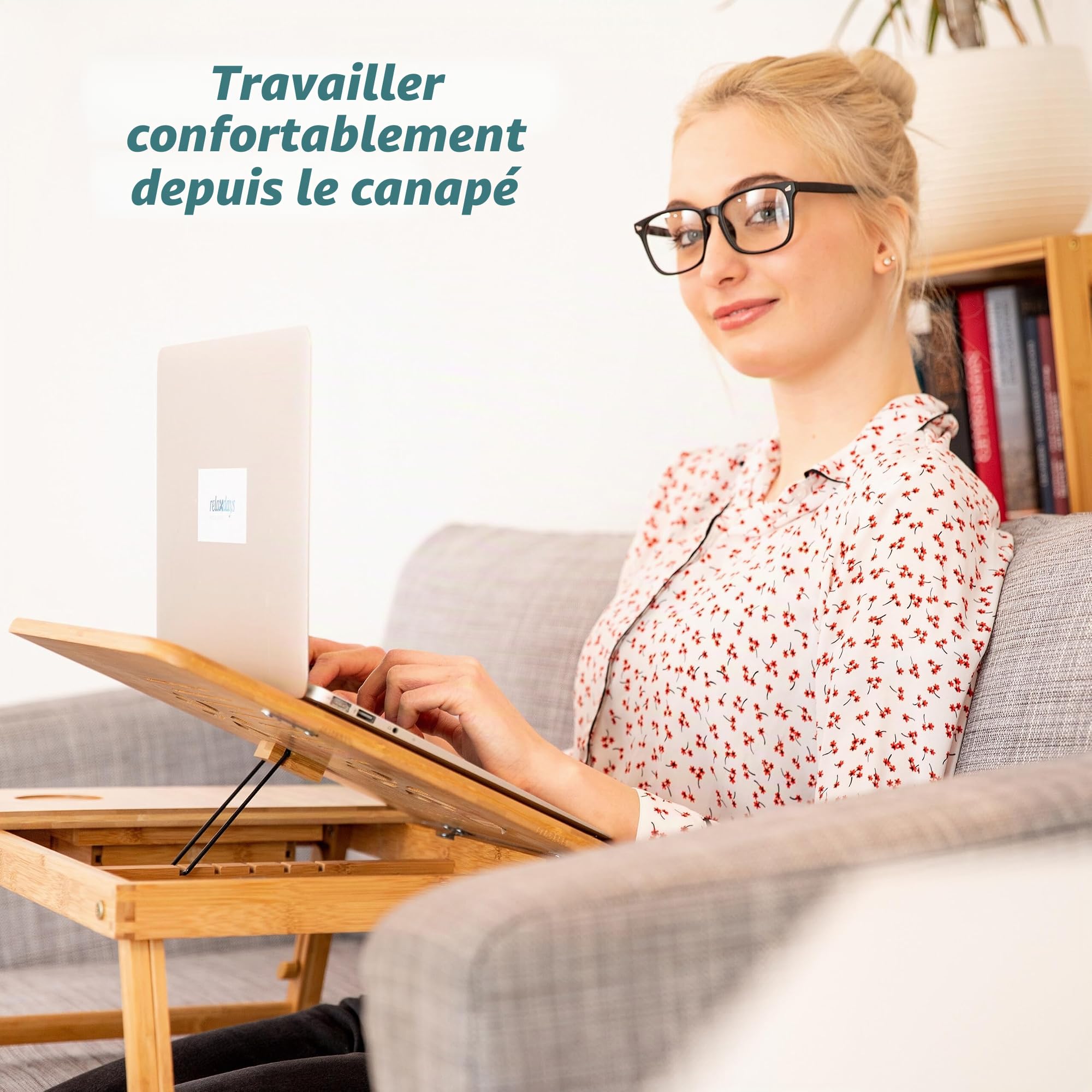 Relaxdays 10022219 Table d’Ordinateur Portable pour Lit Hauteur Réglable, Plateau en Bambou avec Tiroir, 30x69x35cm, Nature, HLP 30 x 69 x 35 cm