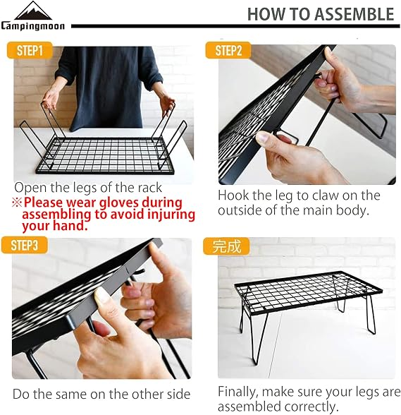 camping moon Foldable Multipurpose Stacking Storage Rack, Steel Plating Black