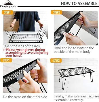 camping moon Foldable Multipurpose Stacking Storage Rack, Steel Plating Black