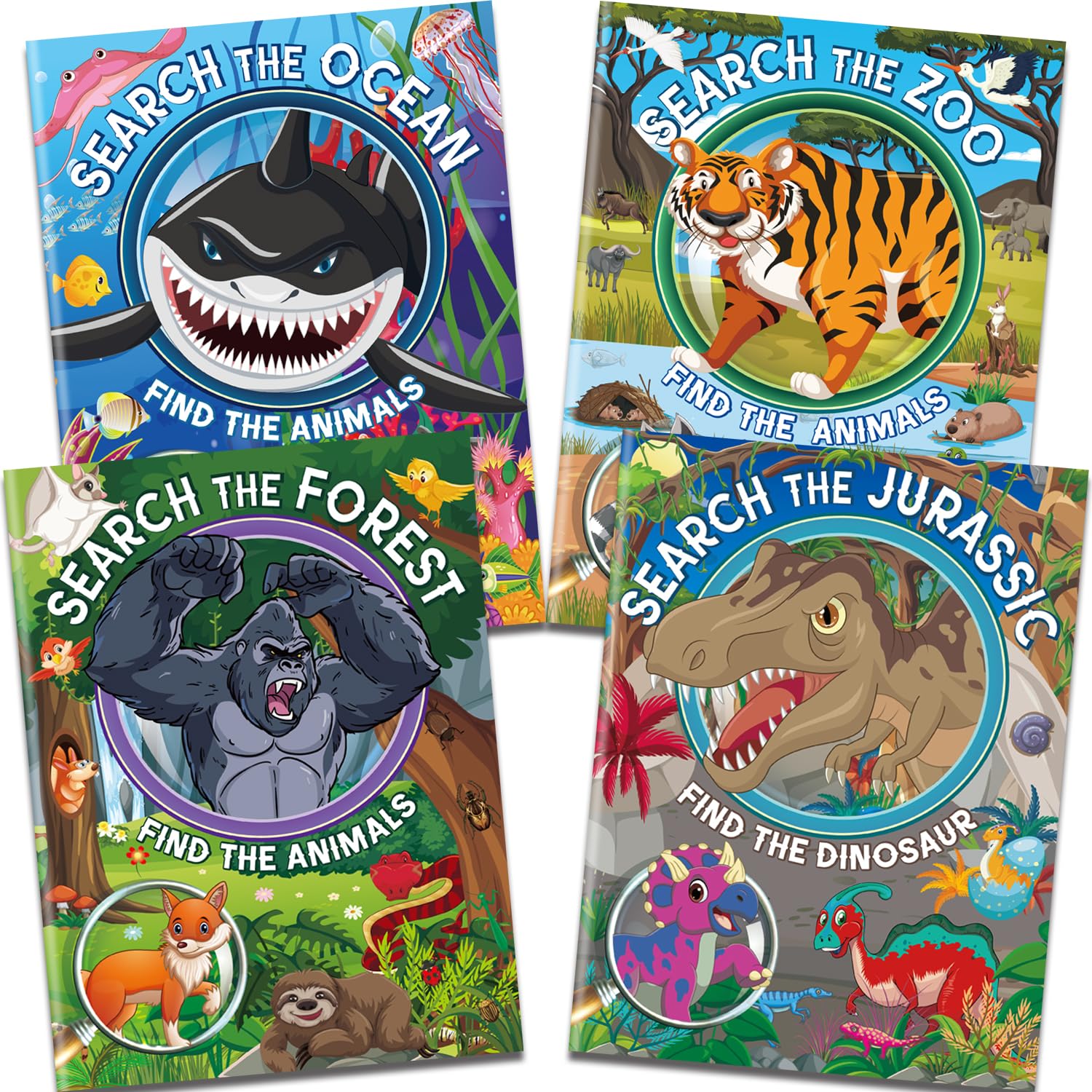 Elfew 4 Pack Search and Find Activity Book for Kids Ages 3-5 4-8 8-12, Travel Game Car Game,Travel Toys for Road Trip Airplane Activities,Over 240 Fun Animal Knowledge