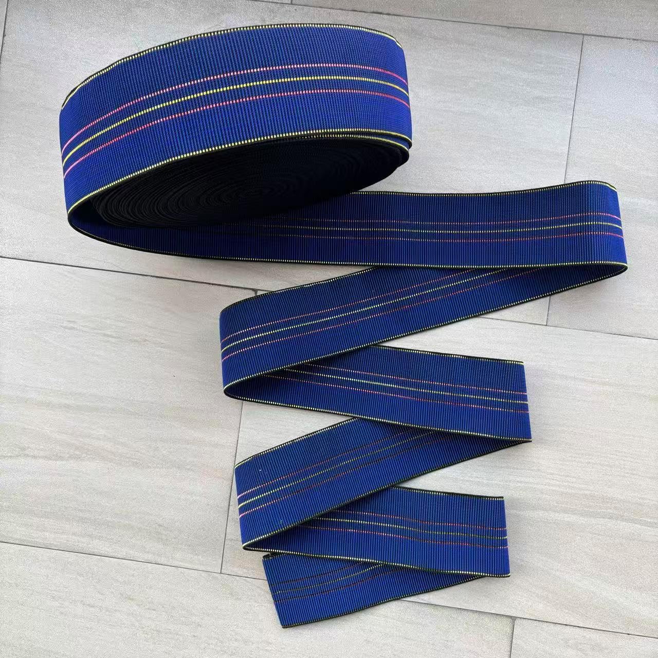 3.1 Inches Heavy Duty Wide Elastic Webbing for Upholstery Furniture Repair, Sofa Chair, Lawn Chairs, Blue with Gold Edges,Latex Band,Couch Support Straps (20yards/60 feet/roll)